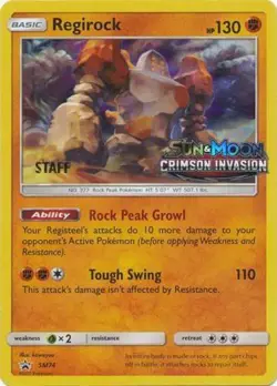 1x Regirock - SM74 - STAFF Prerelease Promo Lightly Played Pokemon SM Black Star - Image 1