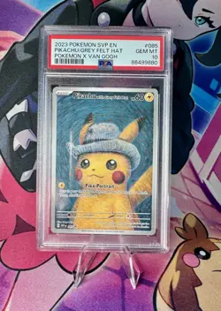 2023 POKEMON SVP EN-SV BLACK STAR PROMO #085 PIKACHU WITH GREY FELT HAT PSA 10 - Image 1