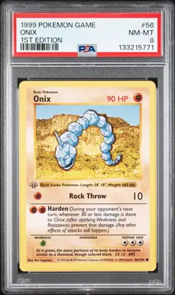 PSA 8 Onix 1st Edition Shadowless Base Set Pokemon Card #56 NM-MT Clean - Image 1