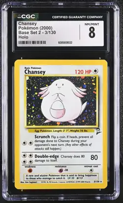 CGC 8 Chansey 2000 Base Set 2 3/130 Holo Pokemon Card - Image 1