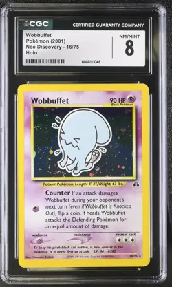 CGC 8 Wobbuffet 2001 Neo Discovery 16/75 Holo Pokemon Card - Image 1