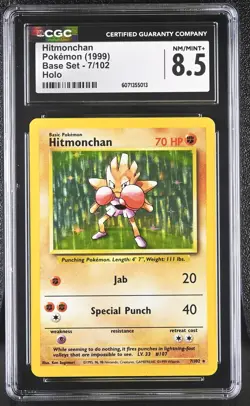 CGC 8.5 Hitmonchan 1999 Base Set 7/102 Holo Pokemon Card - Image 1