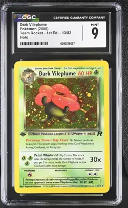 CGC 9 MINT Dark Vileplume Team Rocket 1st Edition 13/82 Holo Pokemon Card - Image 1