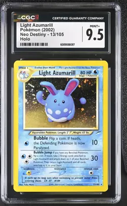 CGC 9.5 MINT+ Light Azumarill 2002 Neo Destiny 13/105 Holo Pokemon Card - Image 1