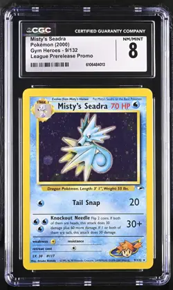 CGC 8 Misty's Seadra 2000 Gym Heroes 9/132 Prerelease Promo Holo Graded Card - Image 1