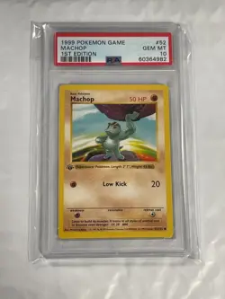 1999 POKEMON BASE SET SHADOWLESS 1ST EDITION MACHOP #52 PSA 10. - Image 1