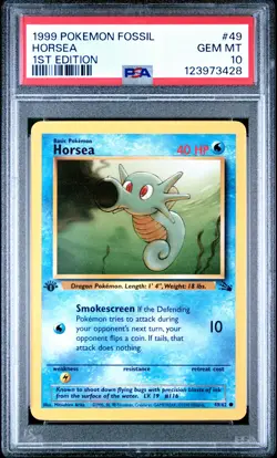 1999 POKEMON FOSSIL 1ST ED #49 HORSEA PSA 10 - Image 1