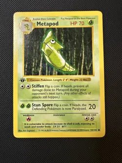 Metapod 54/102 Base Set 1st Edition Shadowless Pokemon TCG Card LP + 🔥 - Image 1