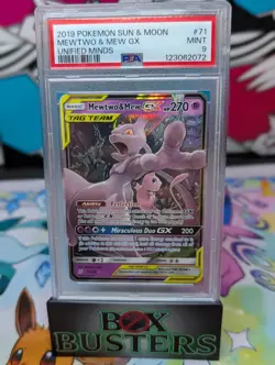 Pokemon Mewtwo & Mew GX 71/236 Tag Team Holo Ultra Rare Sm-Unified Minds PSA 9 - Image 1