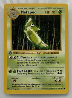 Pokemon TCG Metapod 54/102 Base Set 1st Edition Shadowless Vintage - Image 1