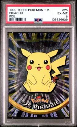 1999 Topps Pokemon TV #25 Pikachu Foil Black Logo PSA 6 EX - Image 1