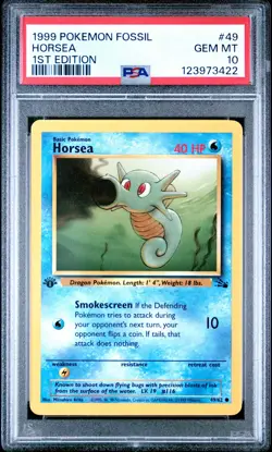 1999 POKEMON FOSSIL 1ST ED #49 HORSEA PSA 10 - Image 1