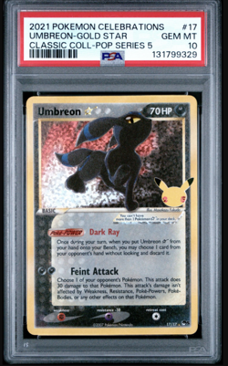 2021 Pokemon Celebrations Umbreon Gold Star Classic Collection PSA 10 17/17 - Image 1