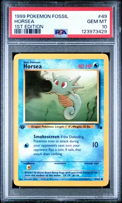 1999 POKEMON FOSSIL 1ST ED #49 HORSEA PSA 10 - Image 1