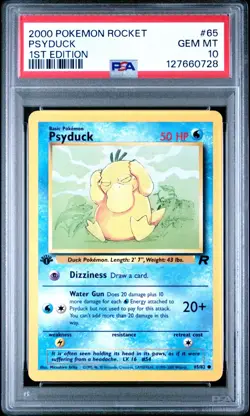 2000 Psyduck #65 Team Rocket 1st Edition Pokemon Card Graded PSA 10 - Image 1