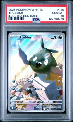 2025 Trubbish Illustration Rare #140 Pokemon Card Graded PSA 10 - Image 1