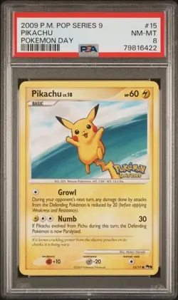 Pikachu 15/17 Pokemon Pop Series 9 Pokemon Day 2009 PSA 8 - Image 1