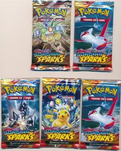 POKEMON TCG SCARLET & VIOLET SURGING SPARKS FACTORY SEALED BOOSTER 5 PACK LOT - Image 1