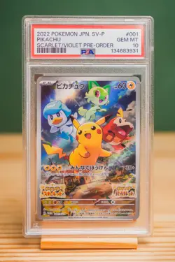 2022 POKEMON JAPANESE SV PROMO SCARLET & VIOLET PRE-ORDER #001 PIKACHU PSA 10 - Image 1
