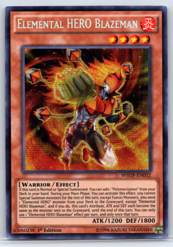 Yugioh Elemental HERO Blazeman WSUP-EN032 Prismatic Secret Rare 1st Edition NM - Image 1