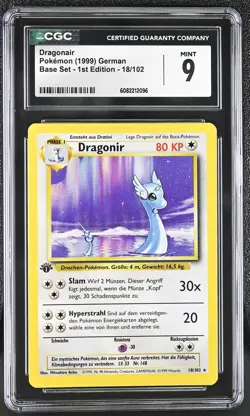 CGC 9 MINT Dragonair 1999 Base Set 1st Edition German 18/102 Pokemon Card - Image 1