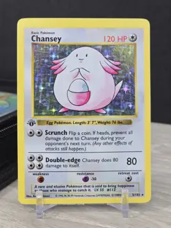 Pokemon Card TCG 1st Edition Chansey 003/102 Base Set (Shadowless) Holo Vintage - Image 3