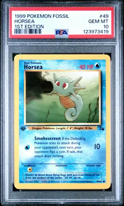 1999 POKEMON FOSSIL 1ST ED #49 HORSEA PSA 10 - Image 1