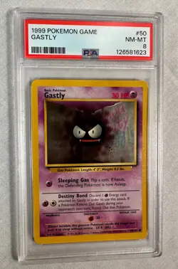 1999 Pokemon Base Set Unlimited GASTLY #50 PSA 8 NM-MT - Image 1