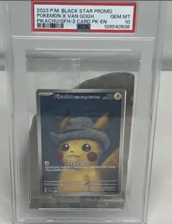 2023 POKEMON VAN GOGH BLACK STAR SEALED PROMO #085 PIKACHUGREY FELT HAT PSA 10 - Image 1
