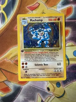 Pokemon Vintage COSMOS Holo Machamp 1st Edition CD-ROM Promo 8/102 WoTC Swirl - Image 1