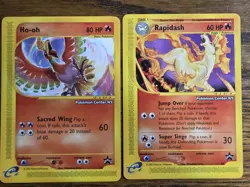 Pokemon 2002 BlackStar Promo #51&52 Rapidash & Ho-oh*Pokemon center Stamp*Read - Image 1