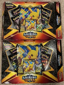 Pokemon TCG Shining Fates Pikachu V Box Collection Factory Sealed Lot Of 2 Sets - Image 1