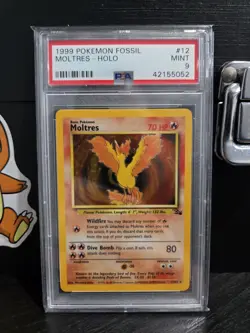PSA 9 Moltres Holo 12/62 Fossil 1999 Pokemon Card - Image 1