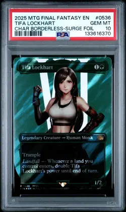 2025 MTG FINAL FANTASY CHARACTER BORDERLESS-SURGE FOIL TIFA LOCKHART PSA 10 - Image 1