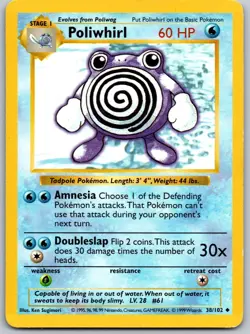 Poliwhirl 38/102 Base Set Shadowless - Uncommon Pokemon Card WOTC LP - Image 1