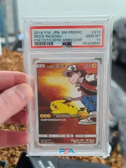 Red’s Pikachu 270/SM-P PSA Gem Mint 10 20th Anniversary Promo Pokemon Card 2018 - Image 1