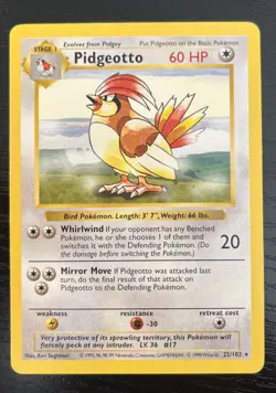 Pokemon Pidgeotto TCG Base Set 22/102 Unlimited Rare Shadowless, LP Condition - Image 1