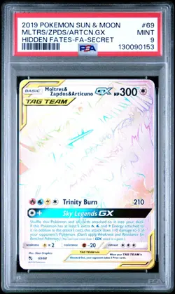 2019 POKEMON SUN & MOON HIDDEN FATES FA/MOLTRES & ZAPDOS & ARTICUNO GX PSA 9 - Image 1