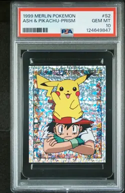 1999 MERLIN POKEMON #S2 ASH & PIKACHU-PRISM PSA 10 GEM MINT - Image 1