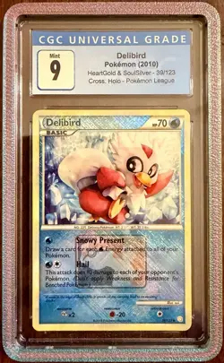 CGC 9 MINT POKEMON League CROSS HATCH HOLO DELIBIRD HEARTGOLD SOULSILVER 39/123 - Image 1
