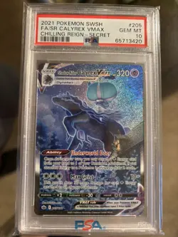 2021 Pokemon Shadow Rider Calyrex VMAX Secret Rare 205/198 Chilling Reign PSA 10 - Image 1