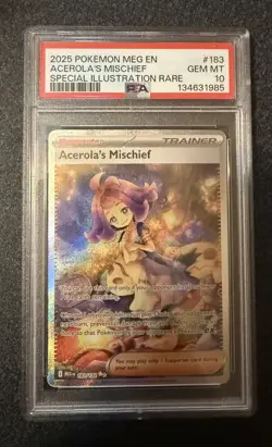 Pokemon 2025 Acerola's Mischief 183 PSA 10 Gem Mint Mega Evolution SIR - Image 1