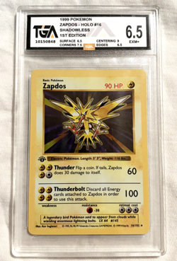 1st Edition Shadowless Zapdos Holo - 16/102 - Base Set Pokemon Card - TGA 6.5 - Image 1