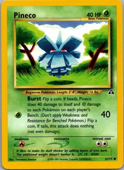 Pineco 61/75 Common Neo Discovery Pokemon Moderately Played - Image 1