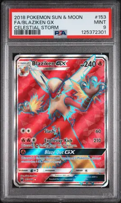 PSA 9 Mint Blaziken GX Full Art Holo 153 Sun & Moon Celestial Storm Pokemon 2018 - Image 1