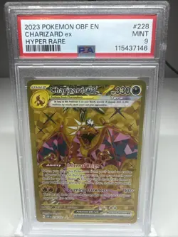PSA 9 2023 Pokemon Charizard ex 228/197 Gold Hyper Rare Obsidian Flames OBF - Image 1