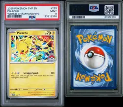 2025 POKEMON SVP EN-SV BLACK STAR PROMO WORLD CHAMPIONSHIPS #225 PIKACHU PSA 9 - Image 3