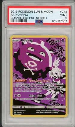 2019 Pokemon Sun & Moon Cosmic Eclipse Koffing Full Art #243 PSA 9 - Image 1