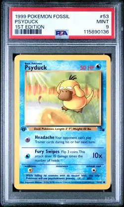 1999 POKEMON FOSSIL 1ST ED #53 PSYDUCK PSA 9 - Image 1