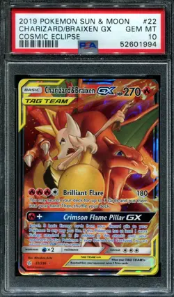 Pokemon TCG Cosmic Eclipse 22/236 - Charizard & Braixen GX Tag Team PSA 10 - Image 1